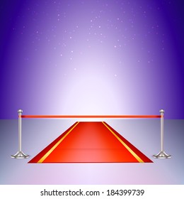 Red carpet with a scarlet ribbon. Colorful template for your presentations