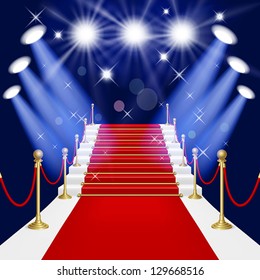 Red carpet with spotlight. Mesh.This file contains transparency.EPS10. Clipping Mask.