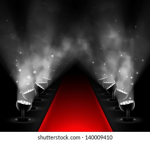 Red carpet with spotlights. Eps 10