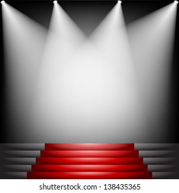 Red Carpet And Stairs With Spotlight