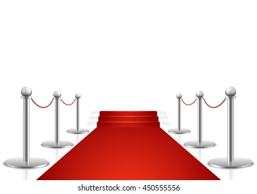 Red carpet with stairs vector illustration. Carpet for event and luxury red carper with stairway