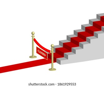 red carpet, stairs, velvet rope, barrier closed, vector illustration 