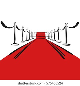 Red carpet with steps on stage, background, hand-drawn vector clipart