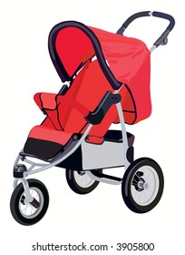 Red carriage on 3 wheels