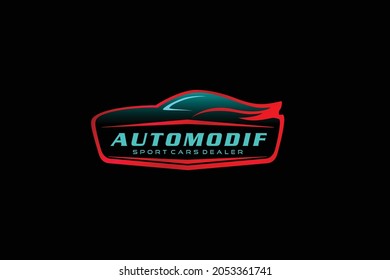 red cars in black background logo design for business related to automotive industry, web icon, automotive review, technology and transportation logo design template