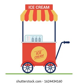 red cart with ice cream on the street. small business. flat vector illustration.