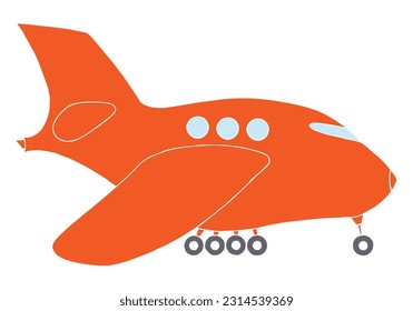 Red cartoon airplane in doodle style. Hand Drawn. Freehand drawing. Doodle. Sketch. Outline.