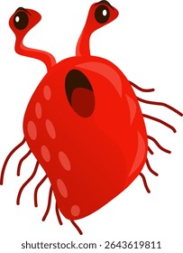Red Cartoon Alien With Antennae and Tentacles on White Background
