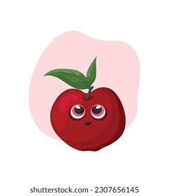 Red cartoon apple with face. Cute illustration. Food. Fruit. Ingredient. Icon. Card. Vector element. Isolated on a white. Flat art. 