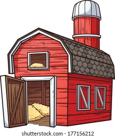 Red Cartoon Barn. Vector 