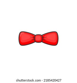 Red cartoon bow tie vector icon on white background. Icon for web design, apps, sticker, banner, notification, poster, printing usage and part of logo.  