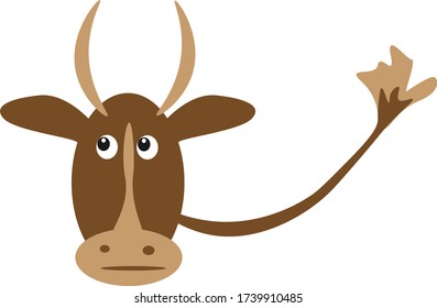 a red cartoon bull with black eyes and a tail.isolated on a white background.vector