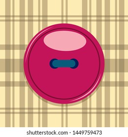 Red cartoon button sewn from checkered fabric. Red Vector Fabric Vector Button Button Cartoon Illustration for Web