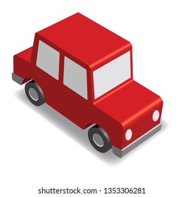 red cartoon car, isometric, 3d like vector