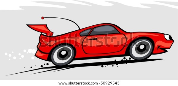 The red cartoon car quickly\
goes.