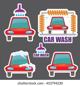 Red cartoon Car wash icons set. vector car wash sticker collection. vector car wash logo template