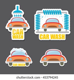 Red cartoon Car wash icons set. vector car wash sticker collection. vector car wash logo template