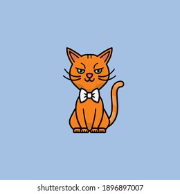 Red cartoon cat character with a bow tie vector illustration for Bowtie Day.