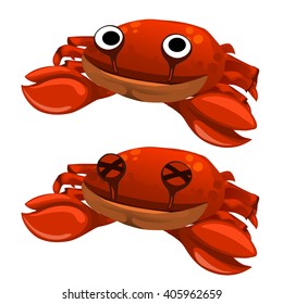 Red cartoon crab isolated on white background. Vector cartoon close-up illustration.