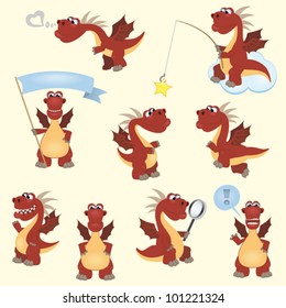 Red cartoon dragon set