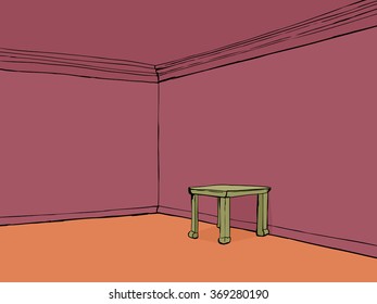 Red cartoon empty room with little table and blank walls