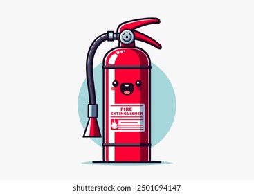 Red cartoon fire extinguisher. Firefighters tools for flame fighting, colored vector symbol for fire station, fire extinguisher sign, flat vector illustration, icon, logo, pictogram, sticker, flyer