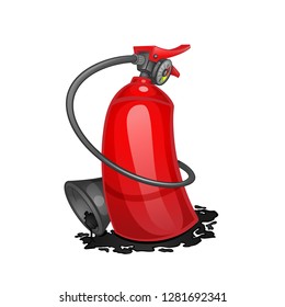 Red cartoon fire extinguisher isolated on white background. Vector illustration