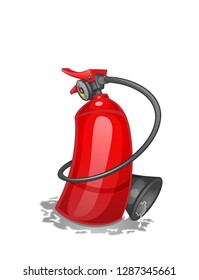 Red cartoon fire extinguisher isolated on white background. Vector illustration