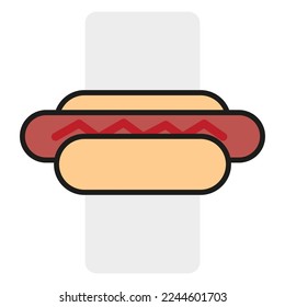 Red cartoon hot dog. Vector illustration.