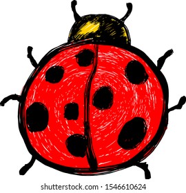 A red cartoon ladybug beetle. Hand drawn vector illustration.