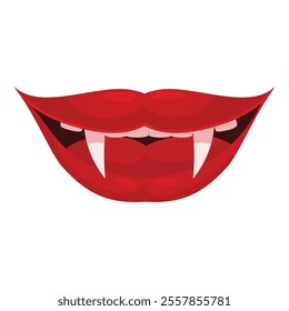 Red cartoon lips are baring teeth with fangs for a spooky halloween costume
