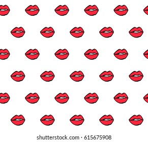 Red cartoon lips seamless pattern vector on white
