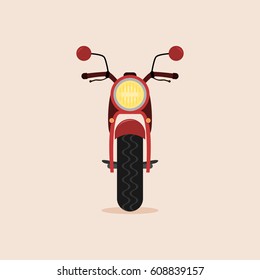 Red cartoon motorcycle - front view. Isolated vector illustration.