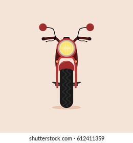 Red cartoon motorcycle - front view. Isolated vector illustration.