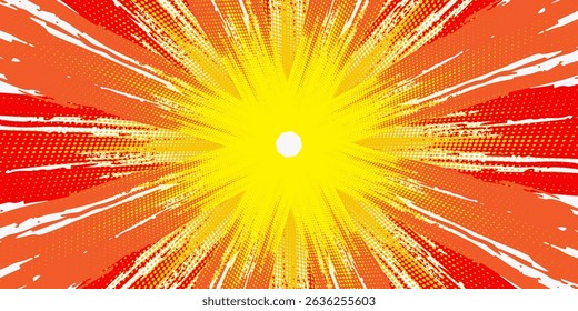 red cartoon on white background. Sun rays burst. Radiate sun beam, burst effect retro.