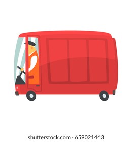 Red cartoon retro cargo van, commercial transport vector Illustration