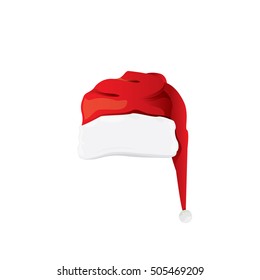 Red Cartoon Santa Claus Hat Isolated On White Background. Vector Red Santa Hat Icon Isolated On White