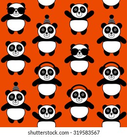 red cartoon seamless pattern with panda