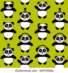 red cartoon seamless pattern with panda