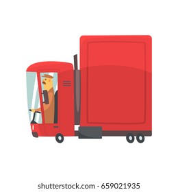 Red cartoon semi truck, cargo transport vector Illustration