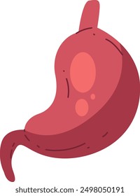A red cartoon stomach with a curved tube