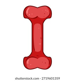 Juguete rojo del hueso del perro del estilo de la historieta en el fondo blanco que simboliza el cuidado del animal doméstico, el entrenamiento, las recompensas y la interacción lúdica para los cachorros y los perros icono lindo del Vector para los servicios del animal doméstico