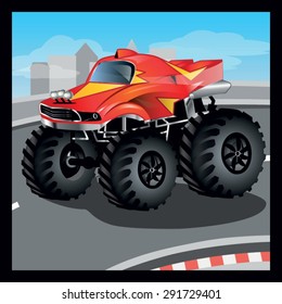 Red cartoon vector Monster Truck