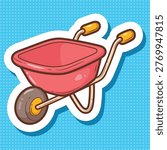 Red Cartoon Wheelbarrow Sticker Vector Illustration