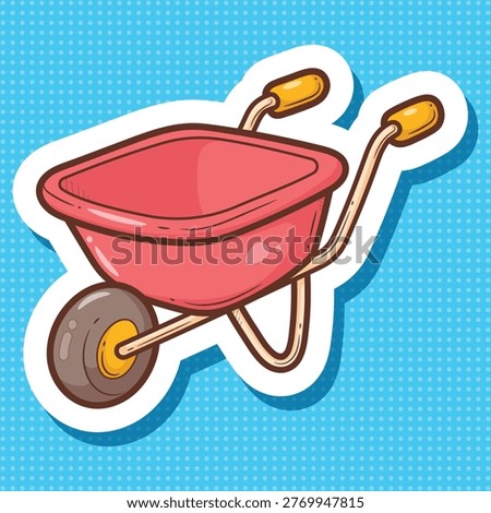 Red Cartoon Wheelbarrow Sticker Vector Illustration