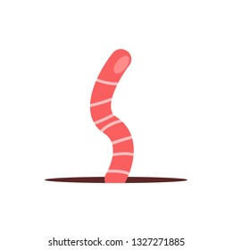 Red cartoon worm. Ground, garden, earthworm. Spring concept. Vector illustration can be used for topics like nature, fauna, lawn