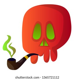 Red cartooon skull with pipe vector illustartion on white background