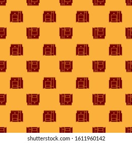 Red Cartridge for retro game console icon isolated seamless pattern on brown background. TV Game cartridge.  Vector Illustration