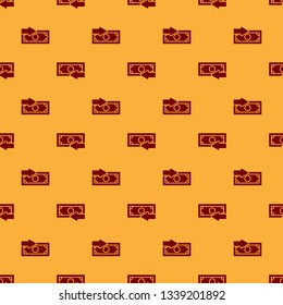 Red Cash back icon isolated seamless pattern on brown background. Financial services, money refund, return on investment, savings account, currency exchange. Flat design. Vector Illustration