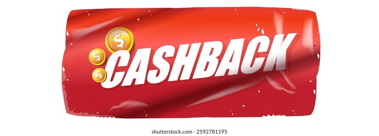 Red cash back vector icon and sticker isolated on white. Cashback sticker, tag, retro label, cashback or money refund horizontal banner, label, clip art png, flyer, poste background